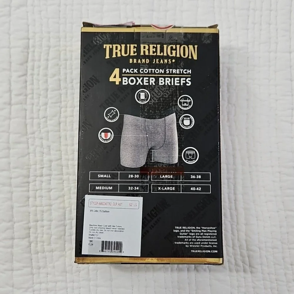 True Religion 4 Pack Boxer Briefs L (36-38) Cotton Stretch Stretch Old Money NEW